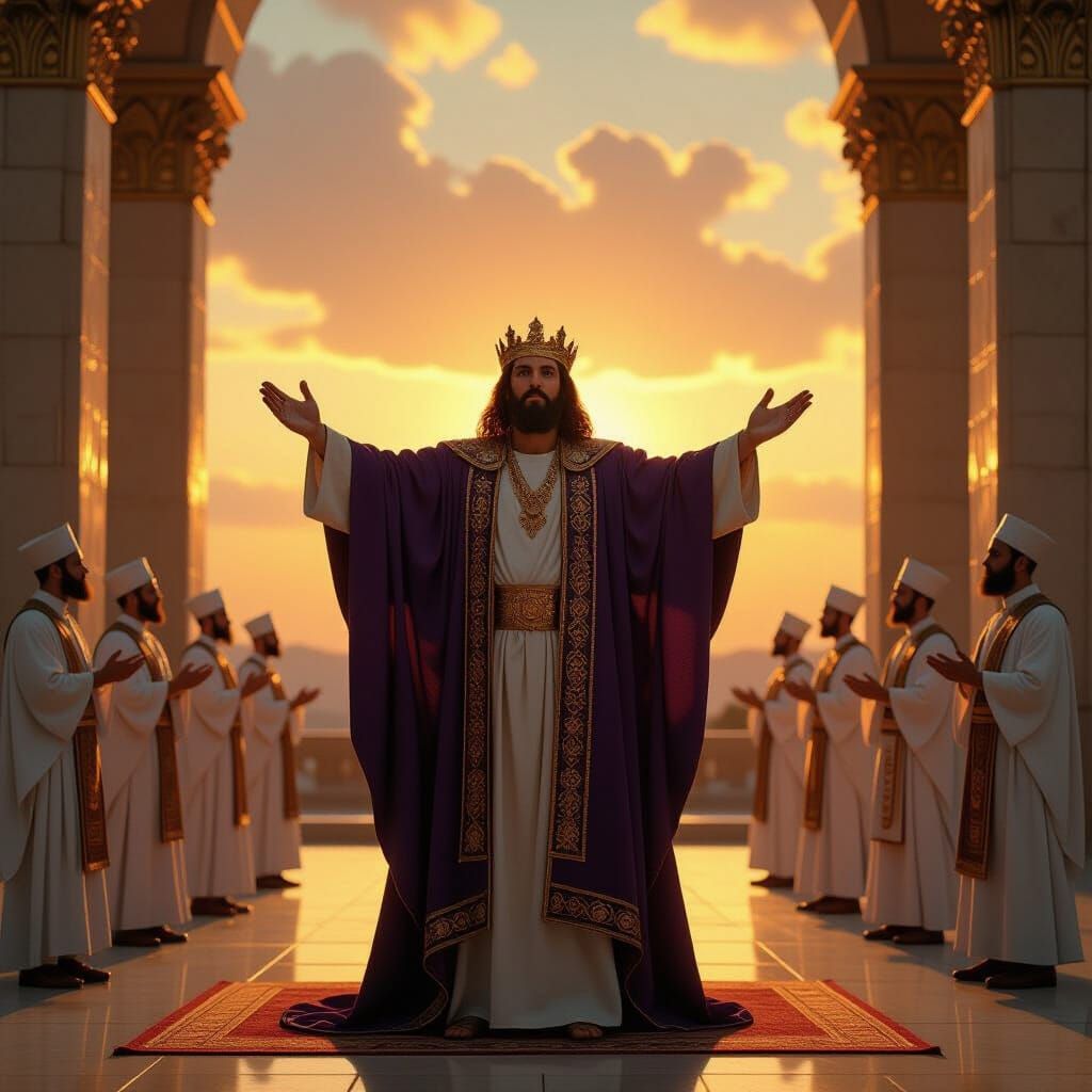King Solomon Dedicates the Temple: Cinematic Image
