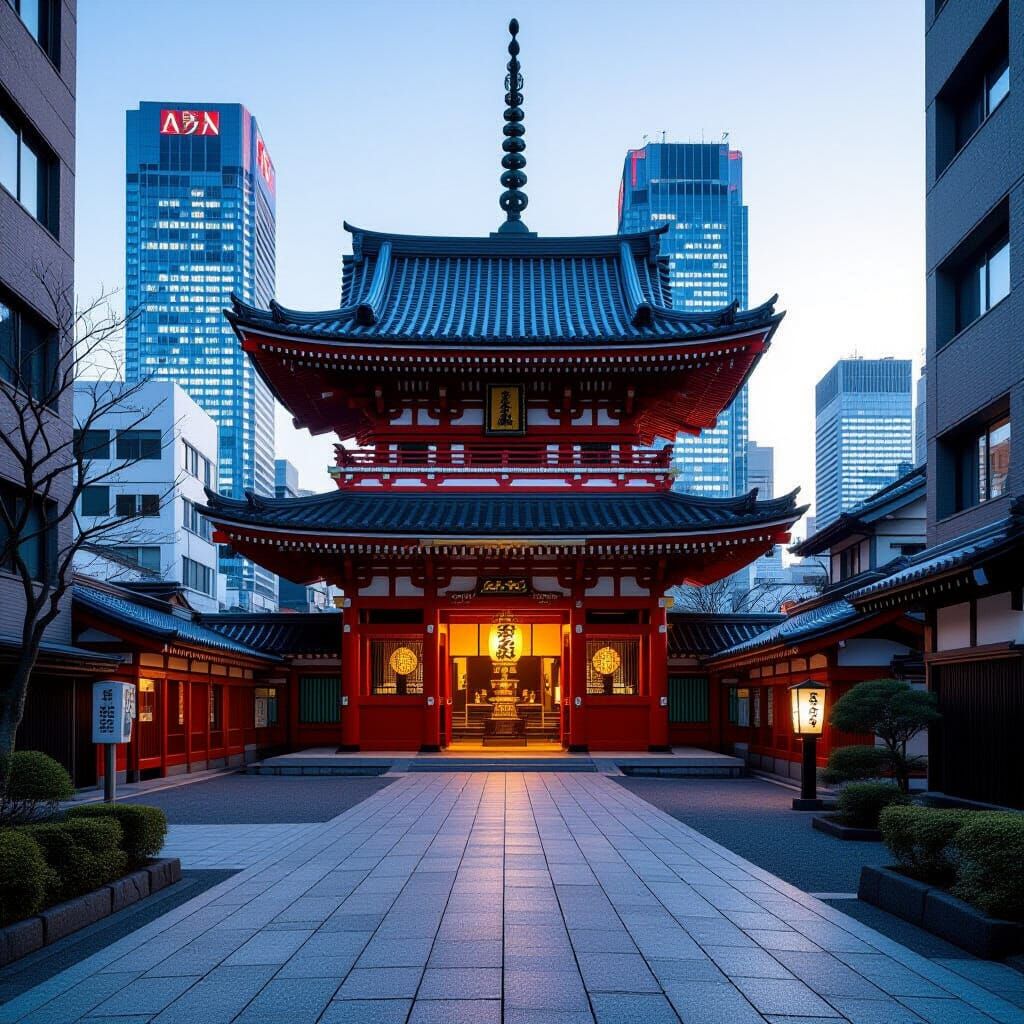 Serene Shinto Temple Amidst Tokyo Skyscrapers