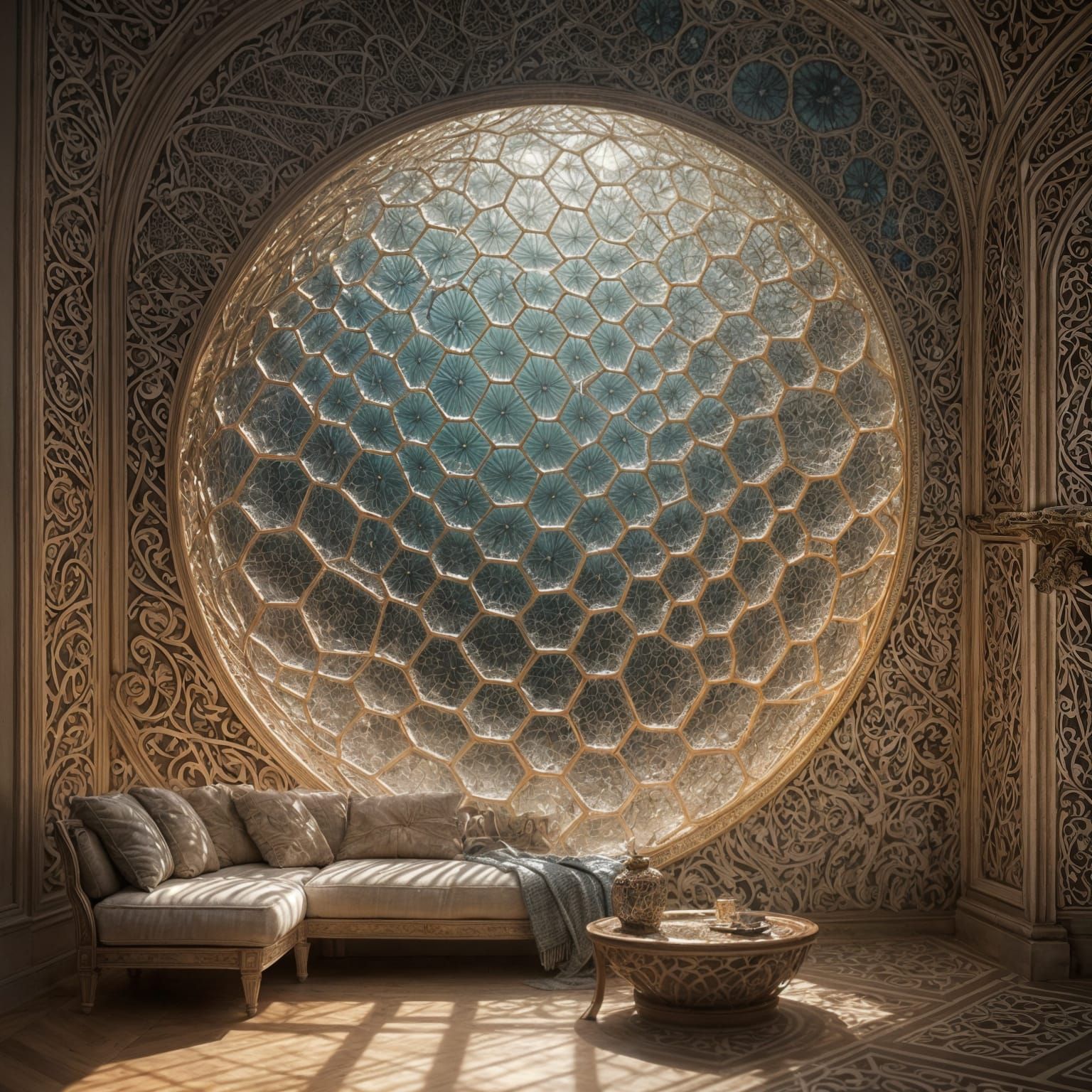 Bubble Surrounded by Honeycomb Patterns