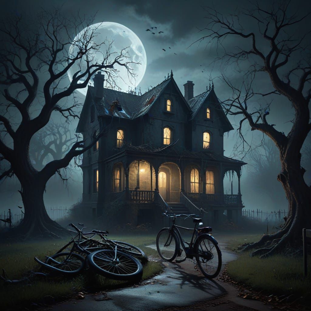Eerie Haunted House in Gothic Oil Painting Style