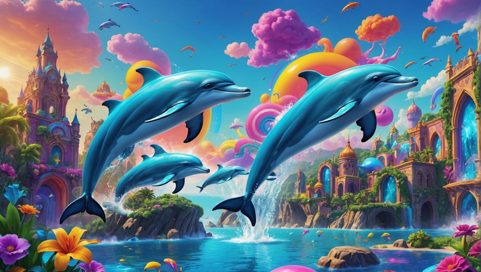 Lisa Frank Dolphins: Vibrant Fantasy Concept Art