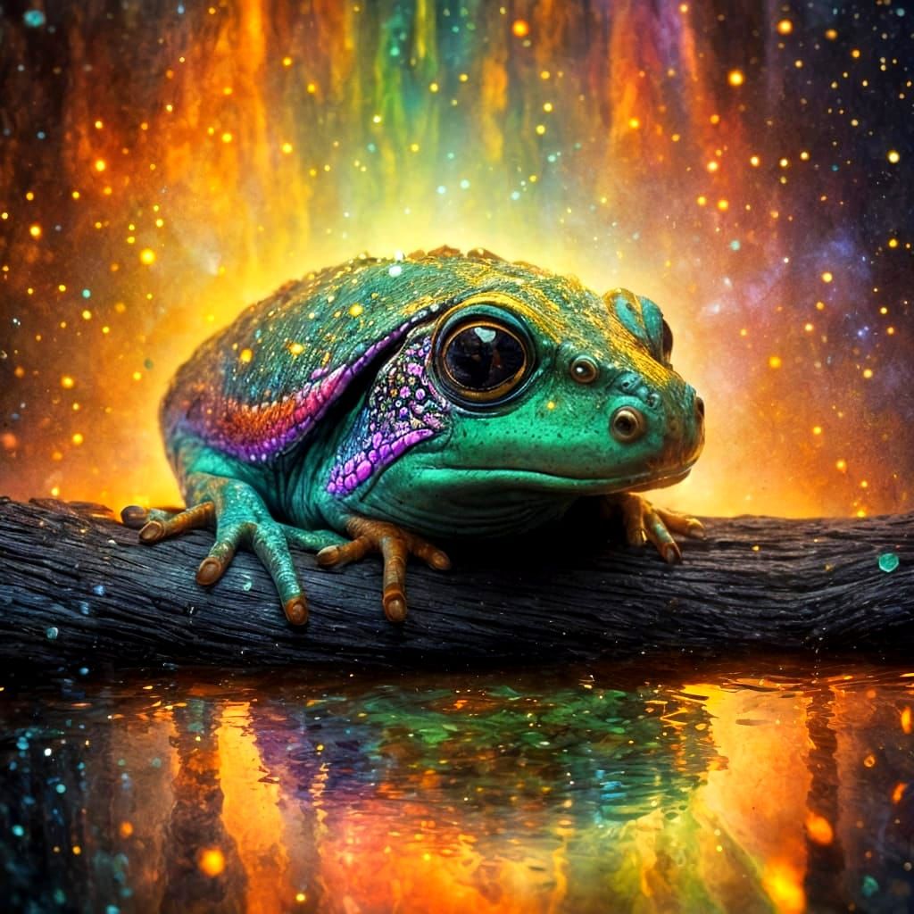 Hyperreal Pencil Art of a Bullfrog on a Log