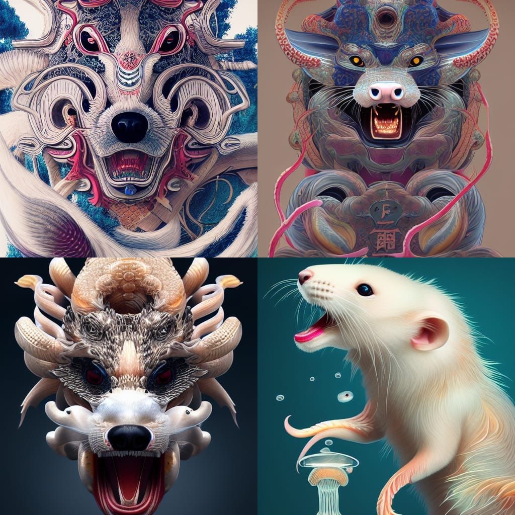 Ferret Biomechanical Portrait with Kitsune Mask