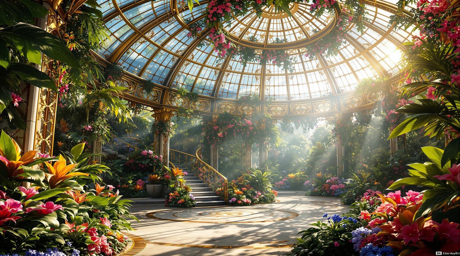 Kaleidoscopic Solarium: Prismatic Light in Botanical Haven