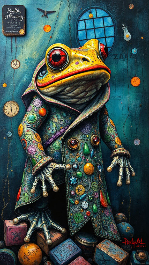 Steampunk Toad in Asylum: Psychedelic Acrylic Pour Art