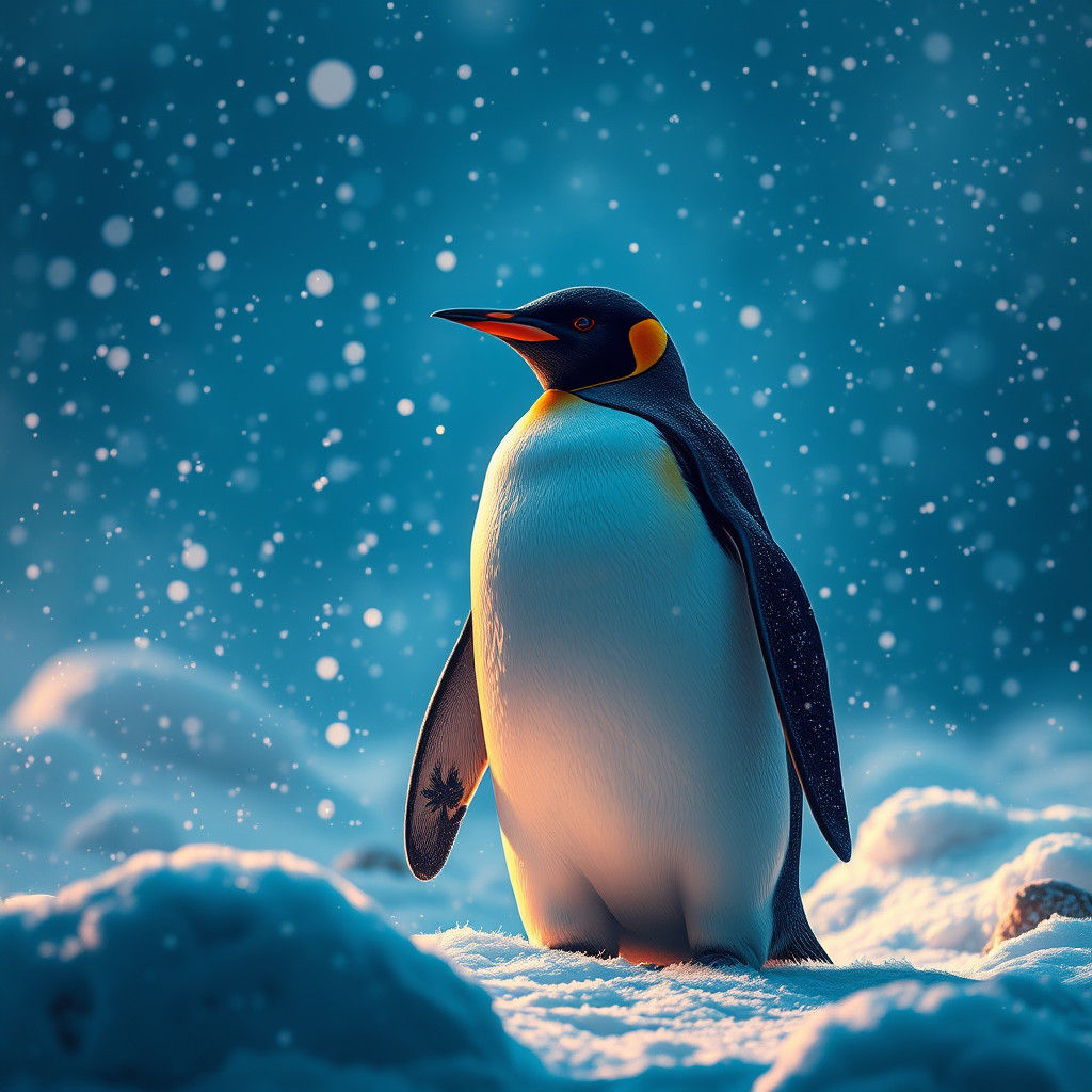 Penguin in Snowfall: Detailed Matte Painting