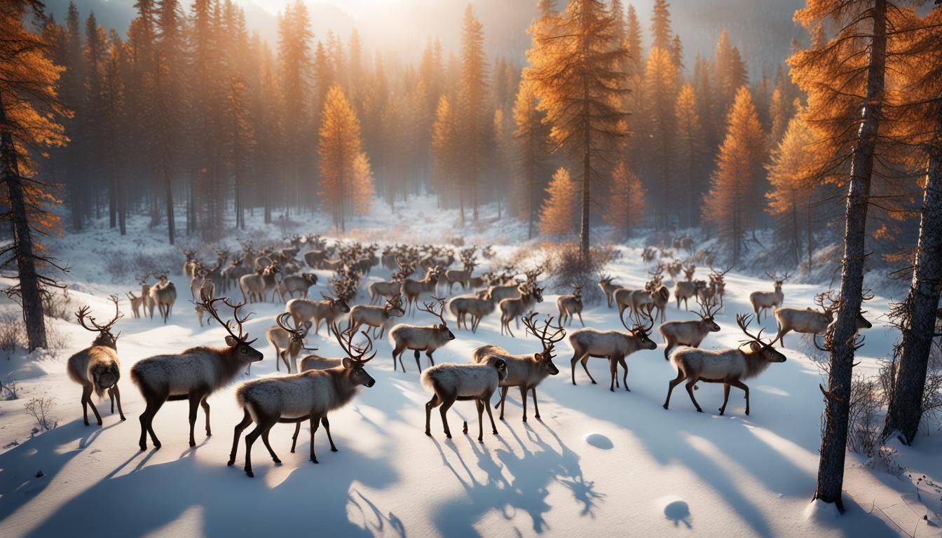 Reindeer Herd in Siberian Taiga: Drone Perspective