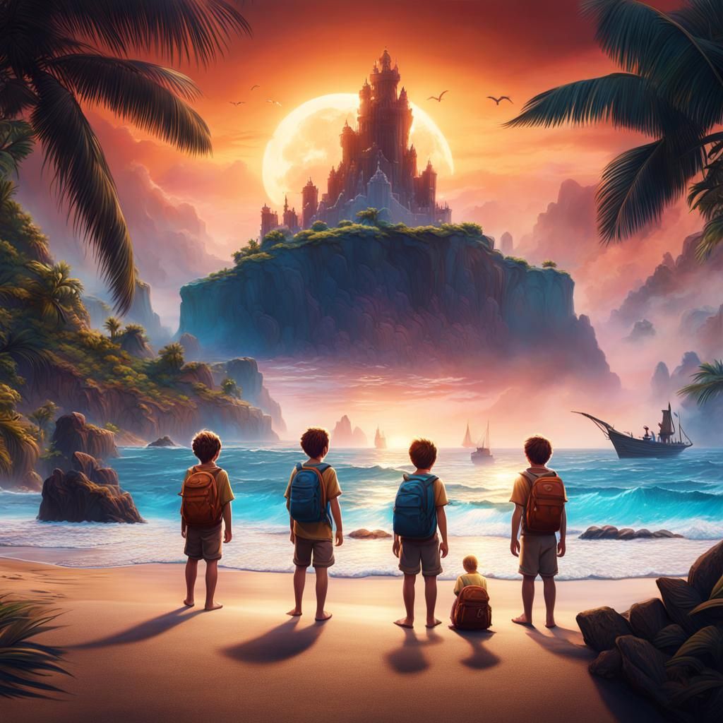 Boys' Beach Vacation: Detailed Digital Art