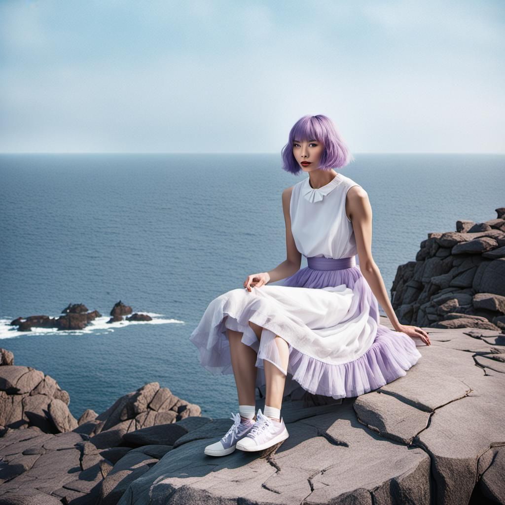 Girl with Purple Hair in Vintage Film Still