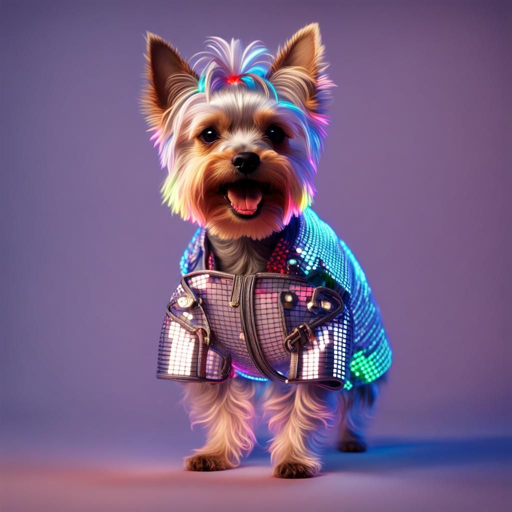 Yorkshire Terrier Disco Dancer in Neon 3D