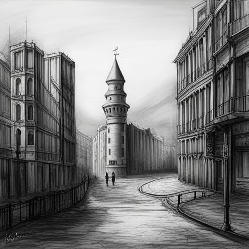 Dystopian Light Blue and Bronze Castle Charcoal