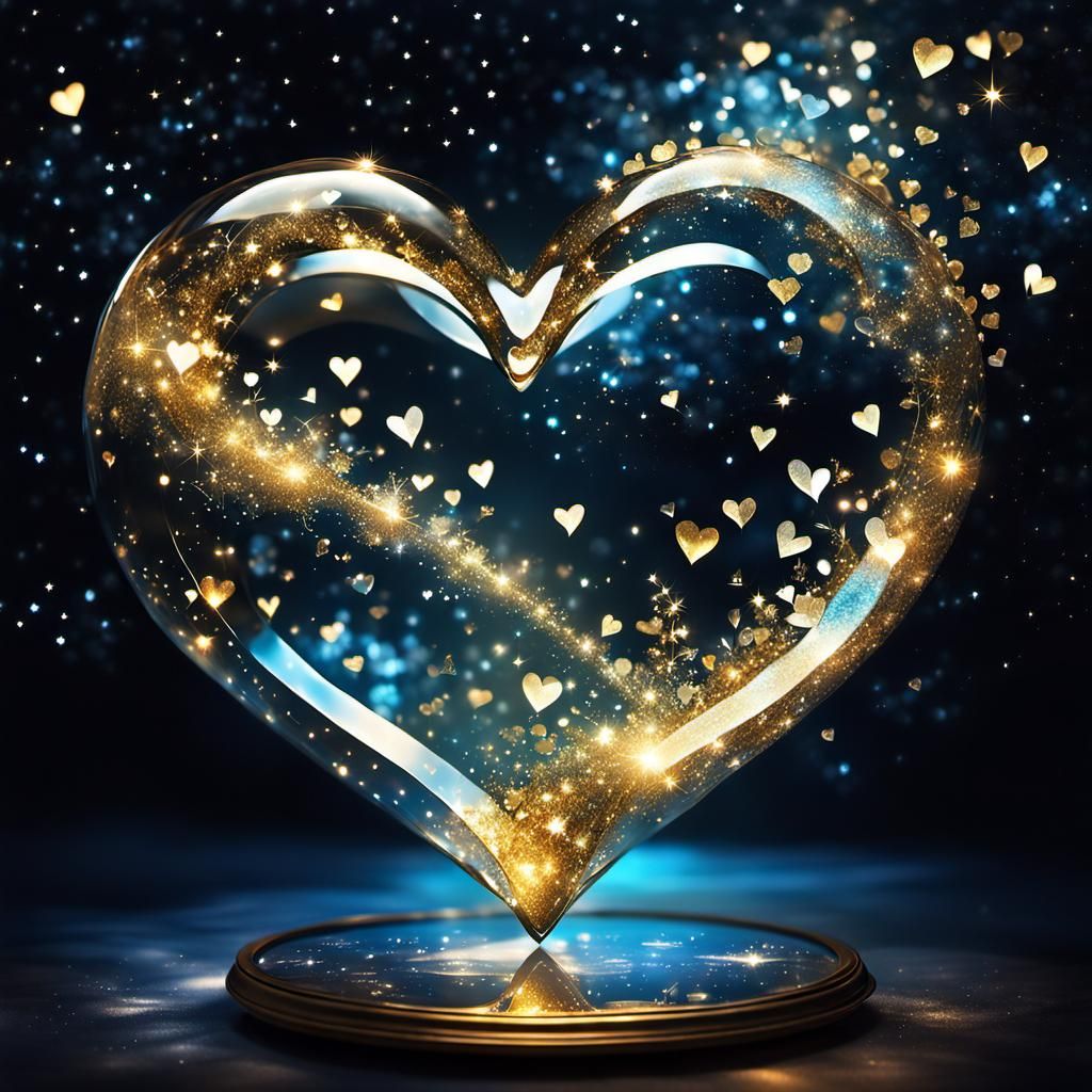 Cosmic Dreamscape: Golden Glass Heart Odyssey