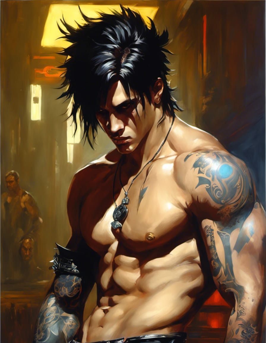 Gothic Prince Portrait in Cyberpunk Neon Style