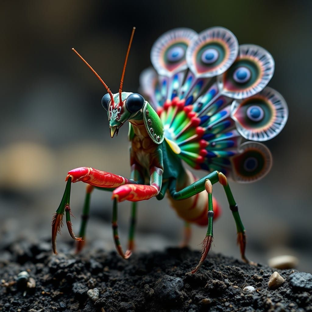Shimmering Hybrid of Mantis Shrimp and Peacock