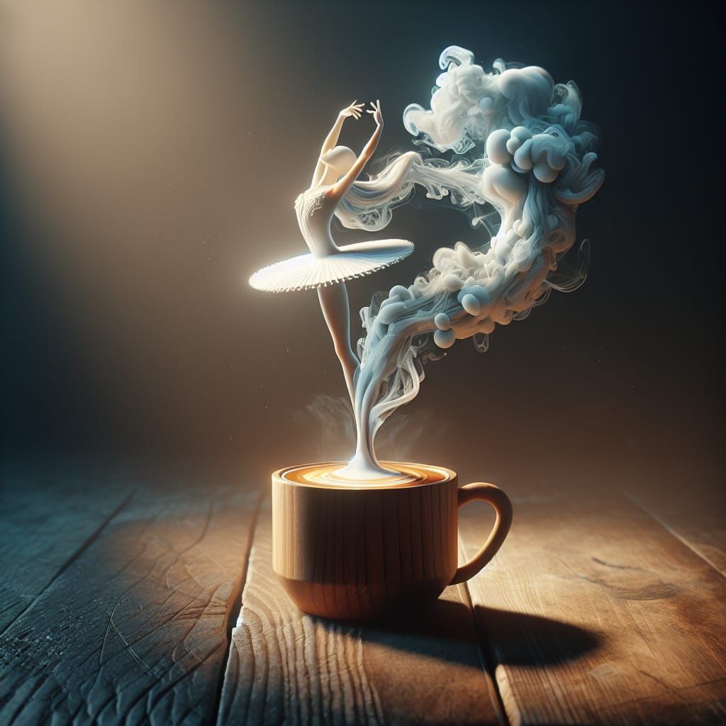 Coffee Cup Smoke Forms Ballerina: Concept Art