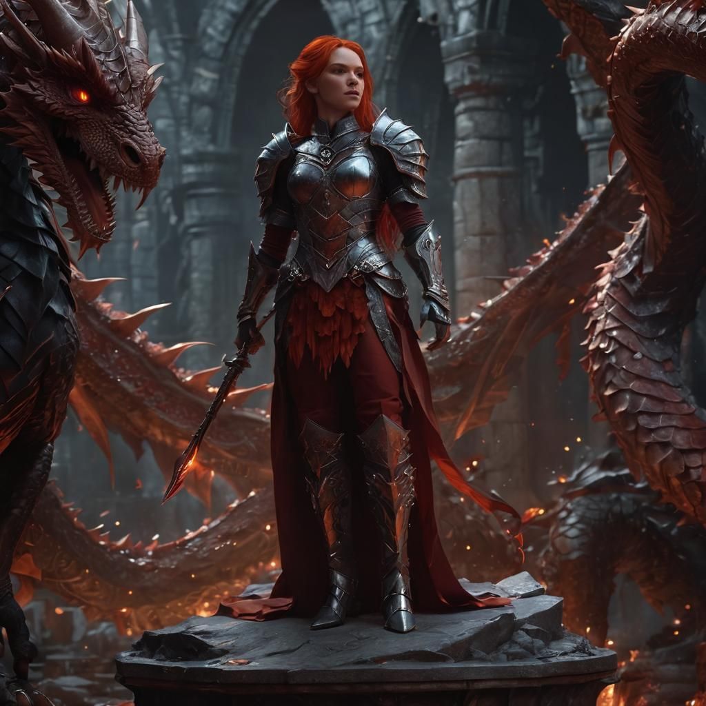 Sorceress in Crystal Armor with Dragon: Hyperrealistic Art