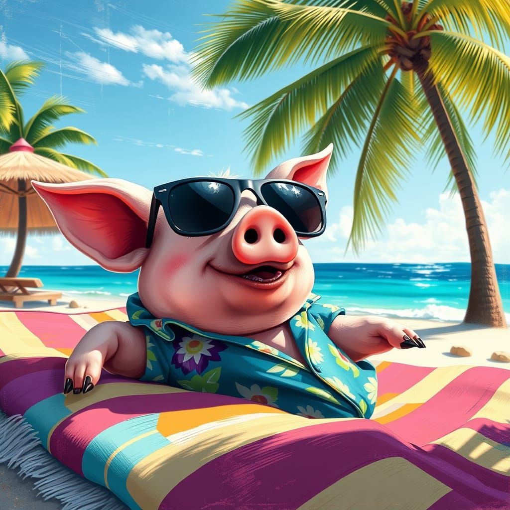 Vibrant Pig Soaks Up Tropical Sun