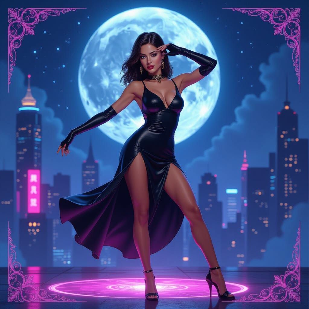 Android Salsa Dancer in Gritty Cyberpunk Metropolis