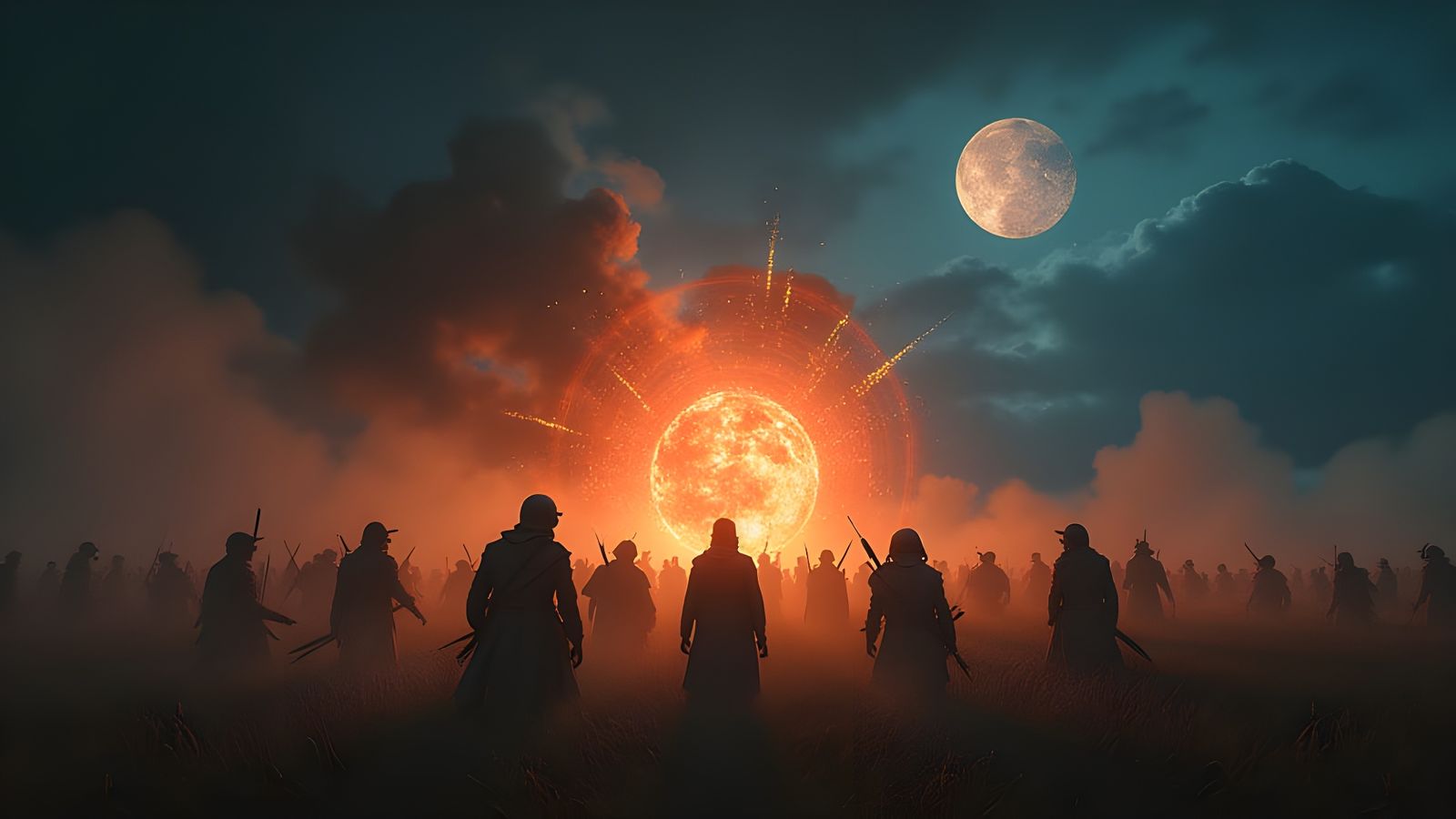 Epic Battle Scene Under Dark Skies