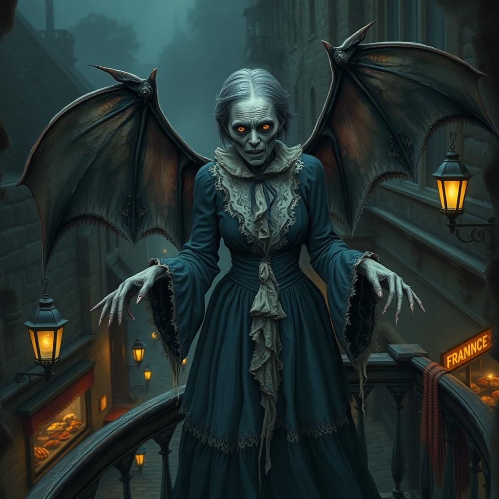 Ethereal Vampire in Midnight Blue Victorian Gown