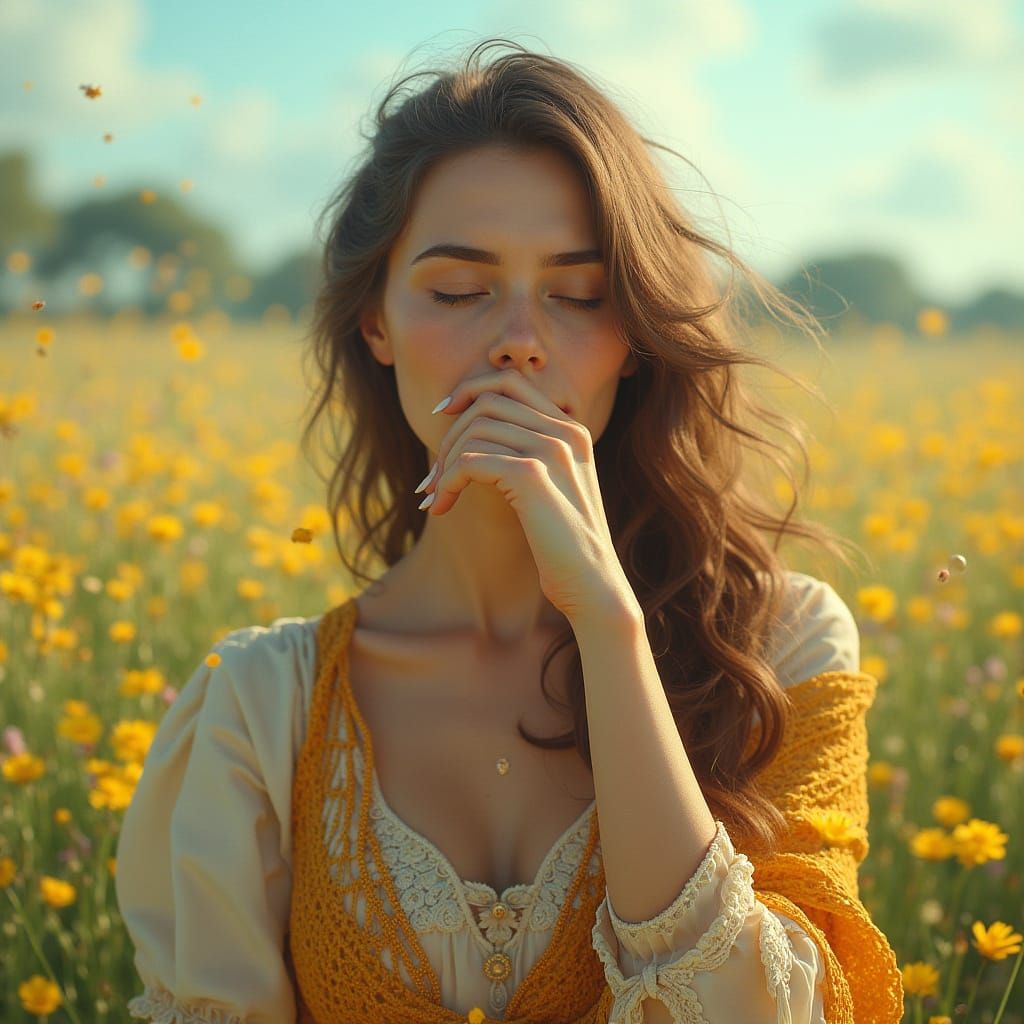 Surreal Spring Goddess Captured in a Pollen-Filled Moment
