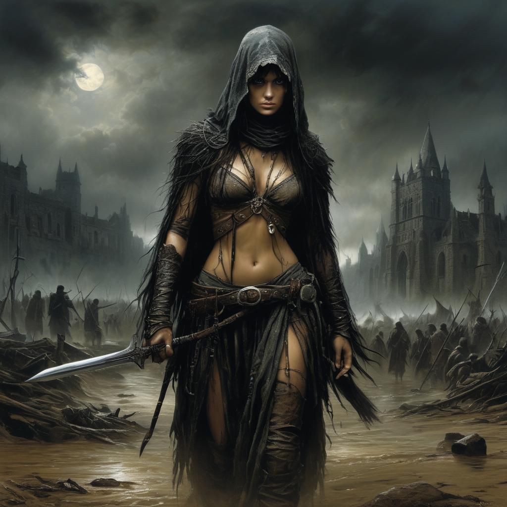 Grimdark Scene with Dramatic Lighting