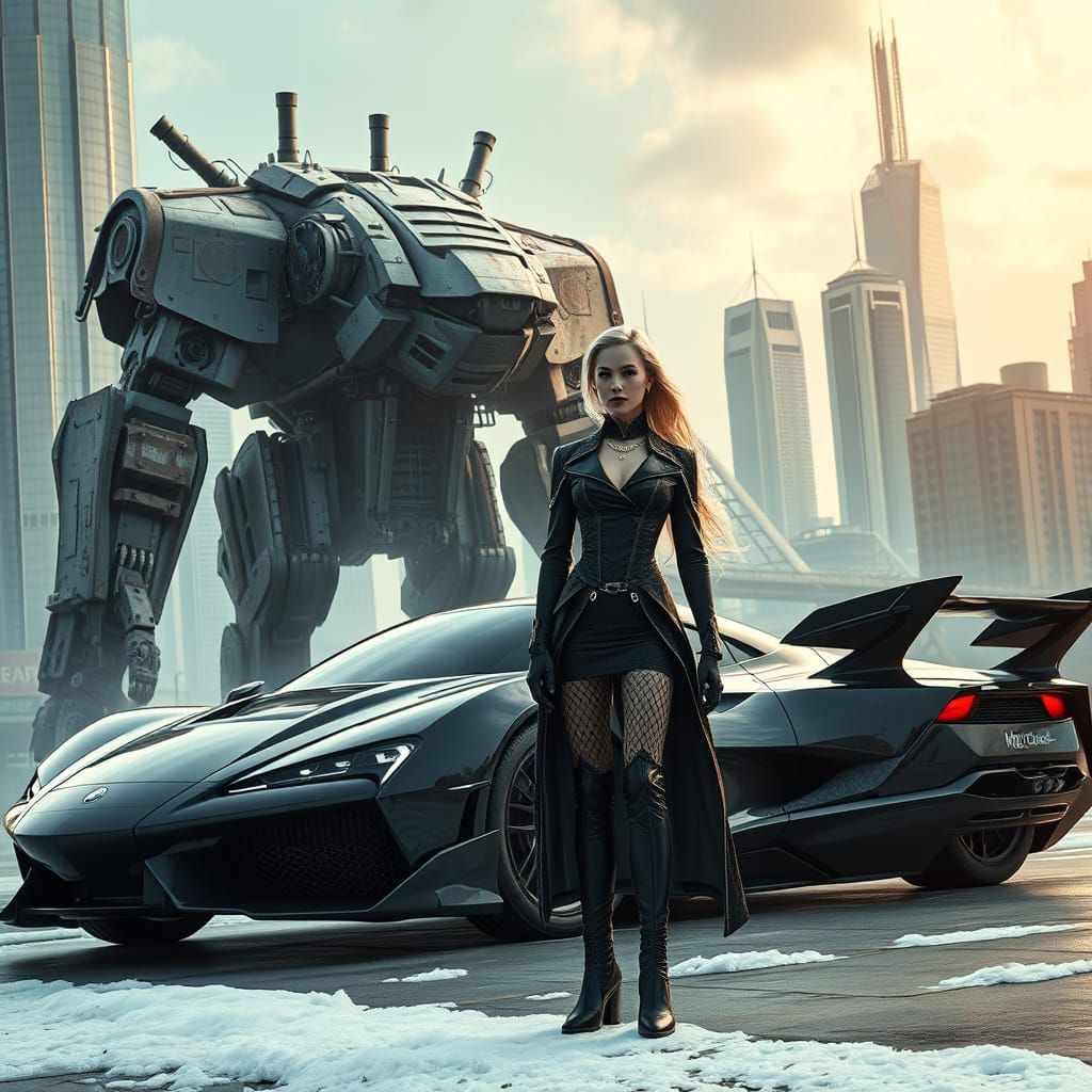 Cyber Dieselpunk Hovercraft in Retrofuturistic Cityscape