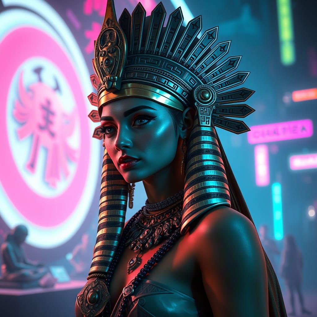 Egyptian Princess with Ming Headdress in Cyberpunk