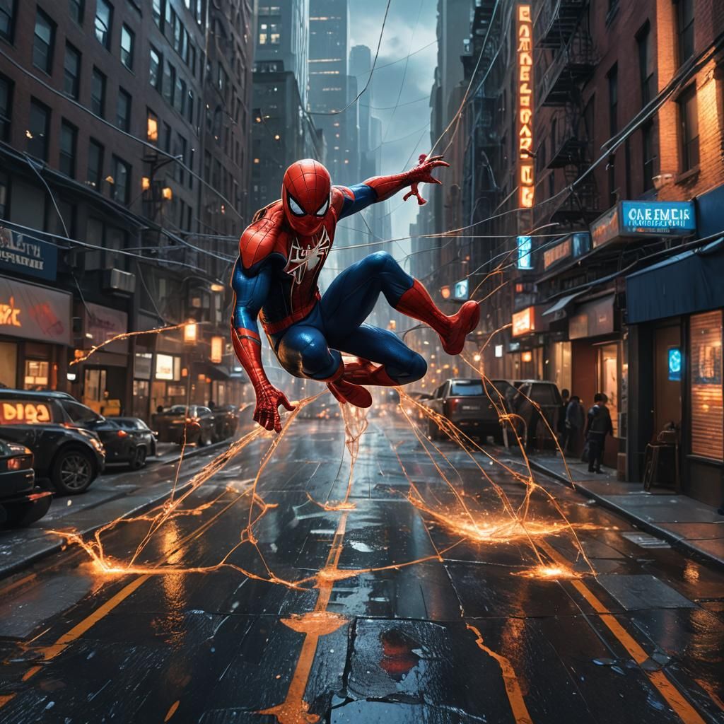 Spiderman Swings Through New York: Comic Book Art