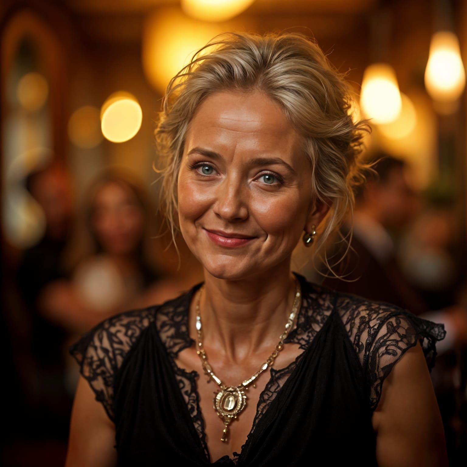 Woman's Joyful Reaction in Cinematic Lighting