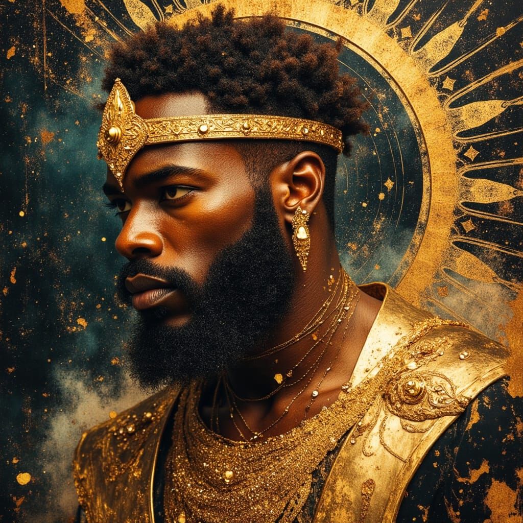 Black Male God-King in Ornate Golden Armor
