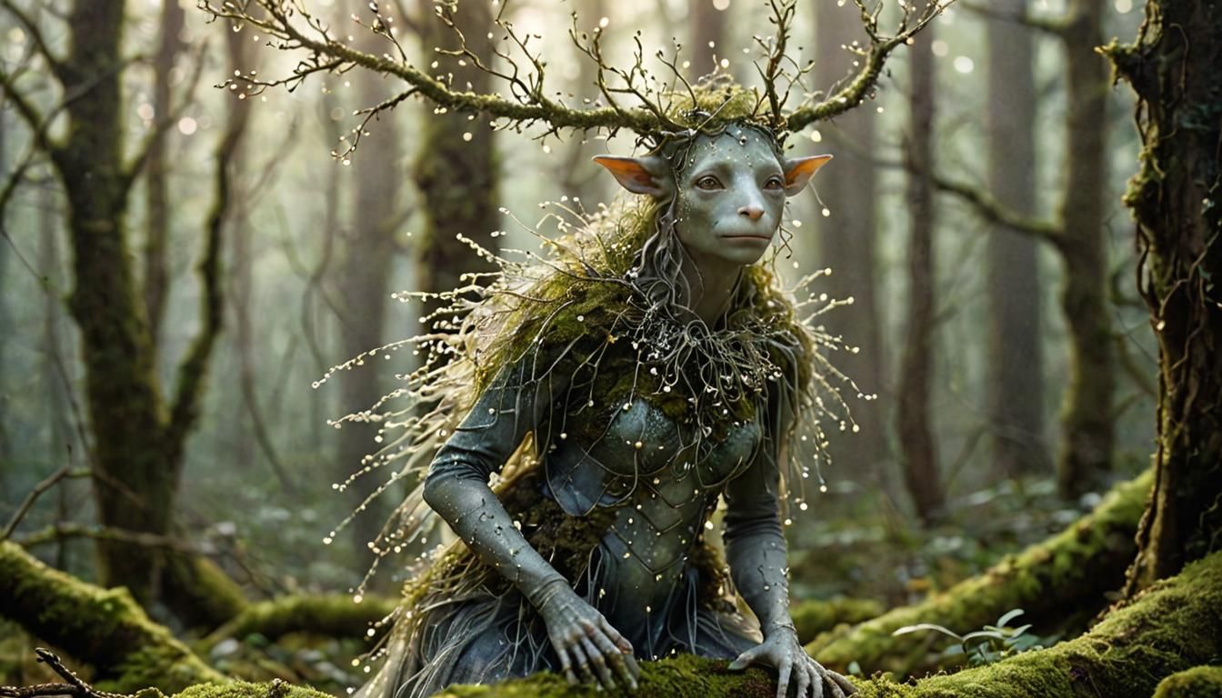 Magical Creature Emitting Glowing Particles in Mystical Fore...