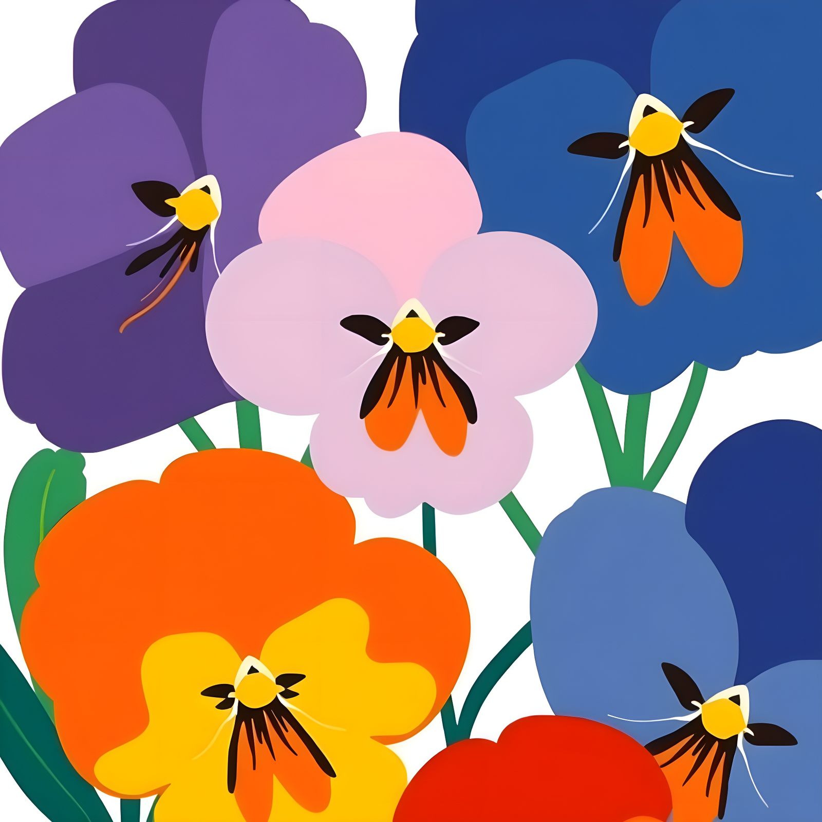 Vibrant Fauvist Garden Blooms in Flat Colors