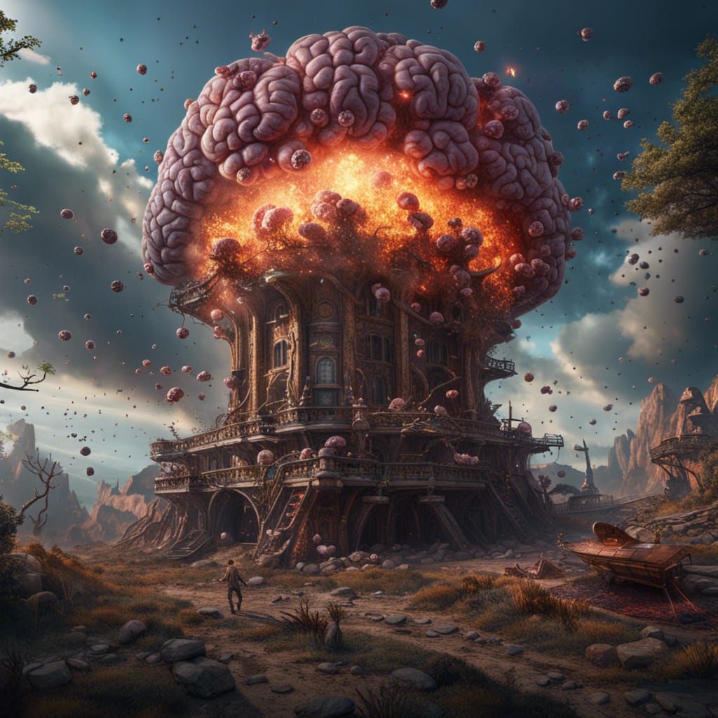 Oppenheimer's Brain Explosion: Detailed Digital Art