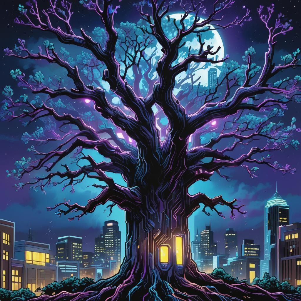 Oak Tree Electronics in Cityscape Comic Book Art