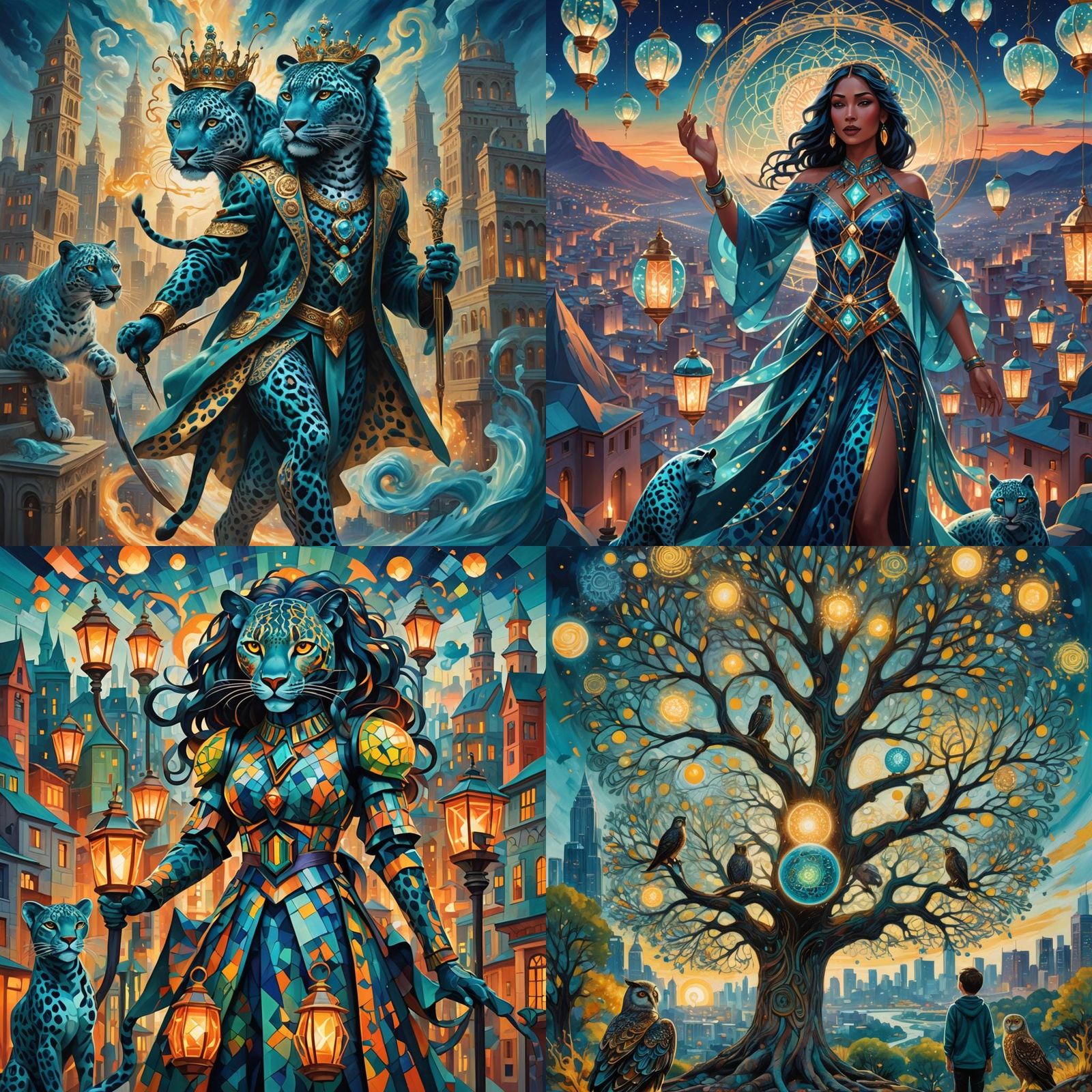 Mystical Freedom Tree with Teal Sky Panther