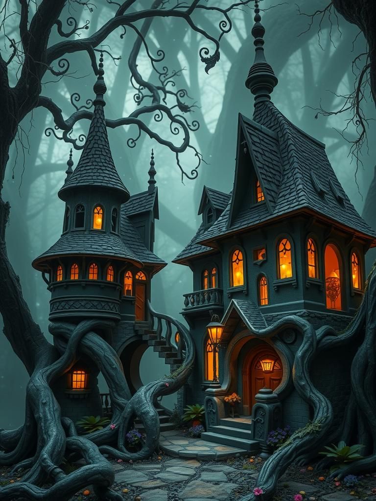 Dark Fairy Village in Ethereal Mist