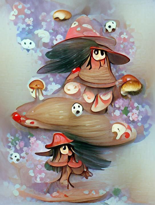 Enchanting Mushroom Witch in Fairy Tale Style