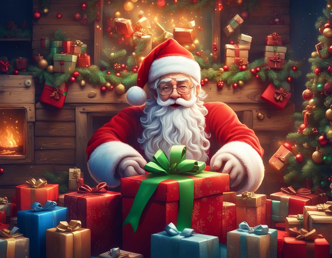 Merry Christmas Card with Santa, Detailed Matte Painting