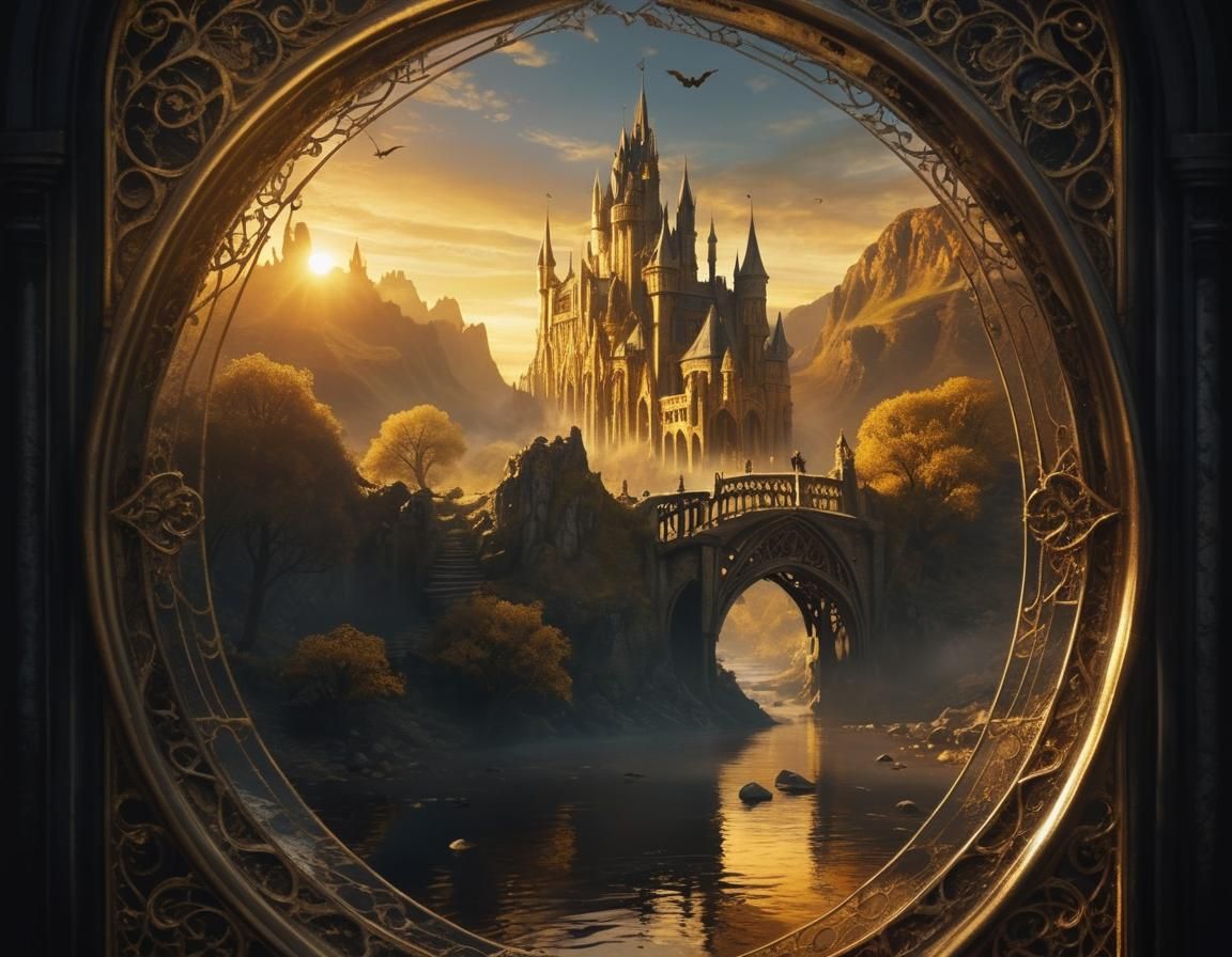 Golden Hour River Styx in Gothic Style
