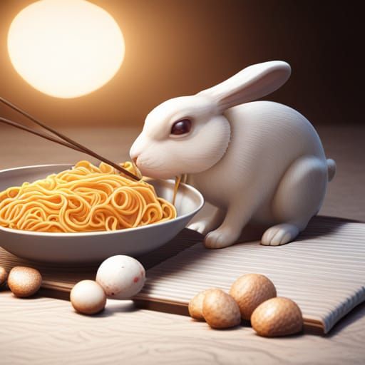 Bunny's Ramen Feast: Detailed Matte Painting