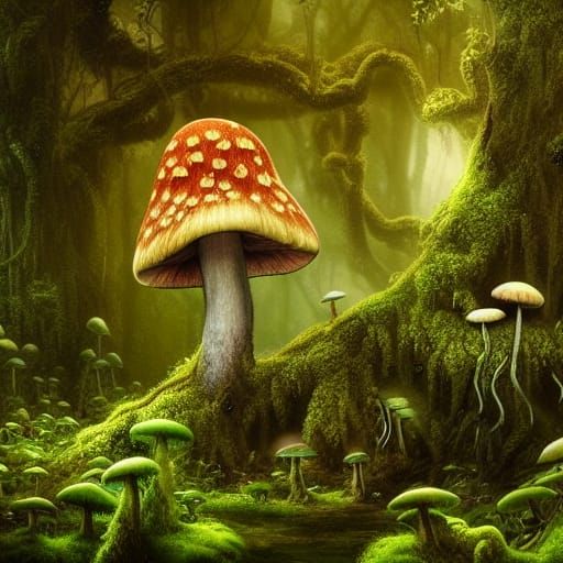 Glowing Mushroom and Fungal Growth Digital Painting