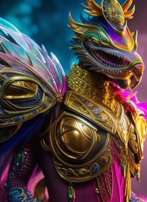 Rainbow Scaled Lizard Woman in Detailed Armour