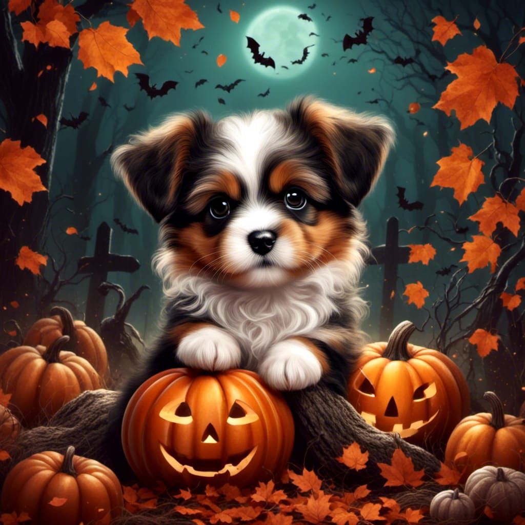 Cute Halloween Puppy Digital Illustration