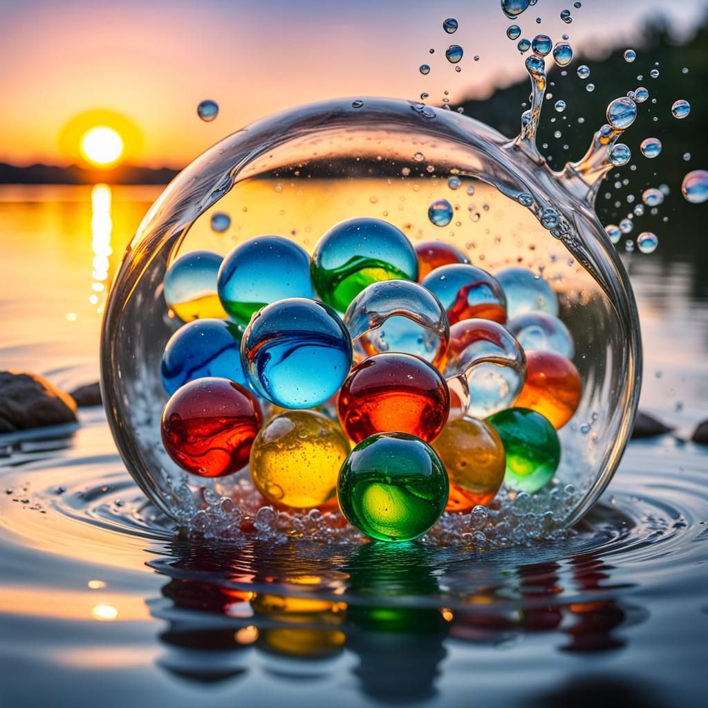 Marbles in a water bubble