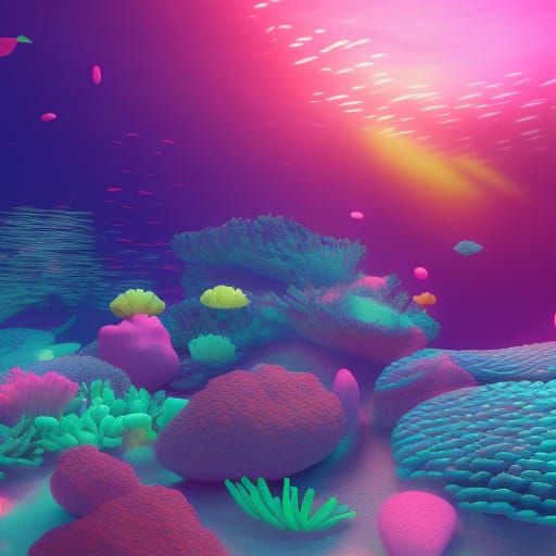 Neon Coral Reef: Magical Realism Underwater Painting