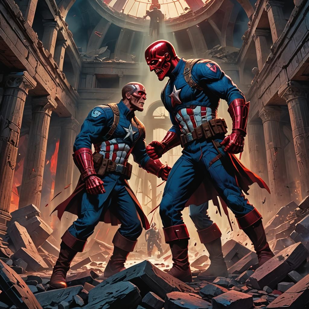 Red Skull Confronts Captain America in Comic Art