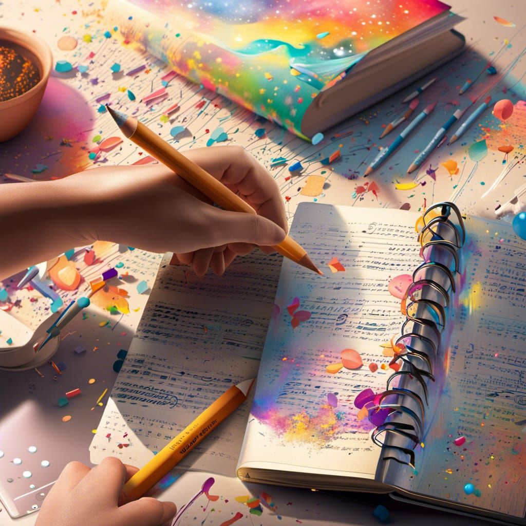 Hyperrealistic Hand Writes Story with Galaxy Papers