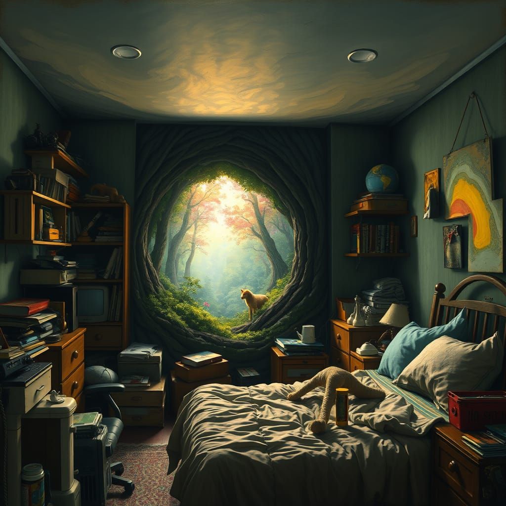 Mythical Forest Portal, Fantastical Oil Painting