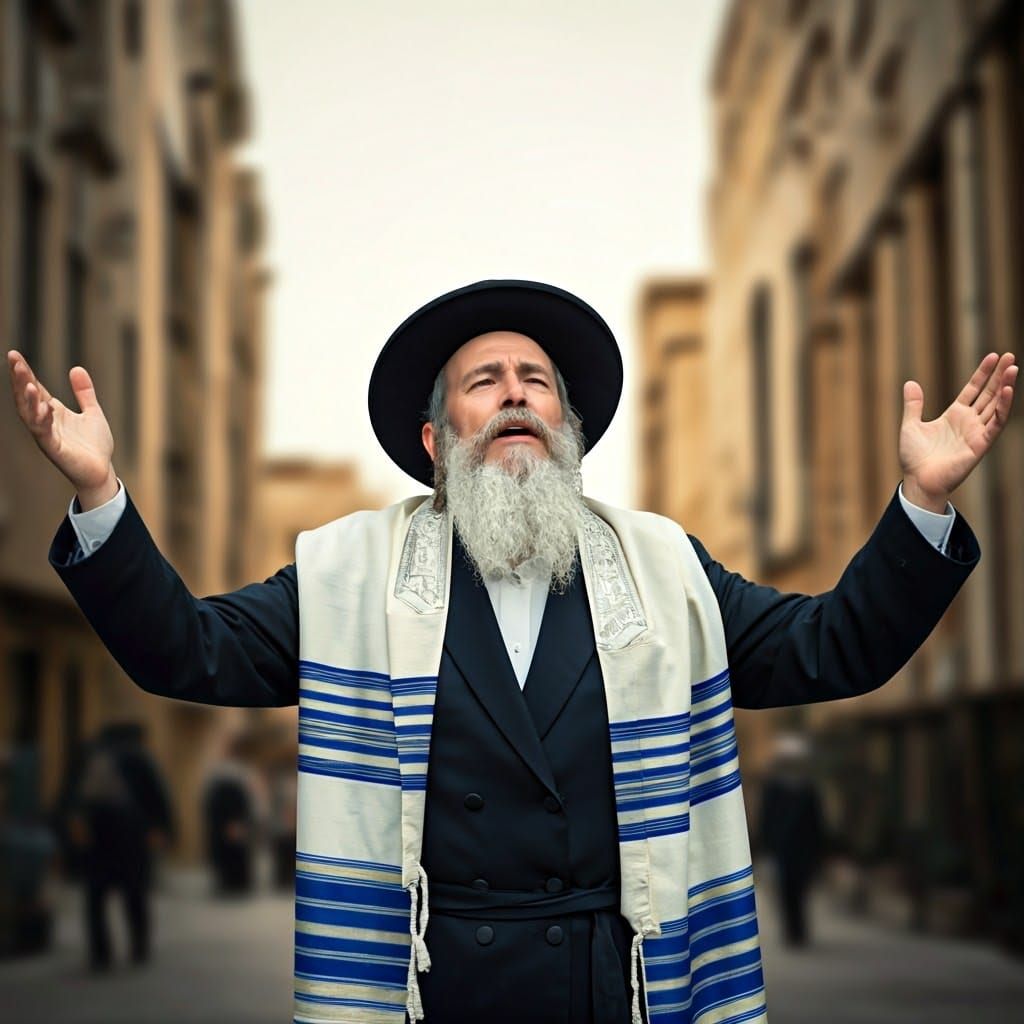 Orthodox Jew in Traditional Dress Expressing Joy